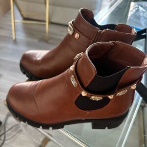 Brown Ankle Boots with Gem Accents